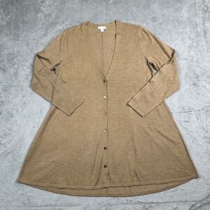 J Jill Womens Camel Brown Wool Blend Longline A-Line V-Neck Cardigan Sweater Med